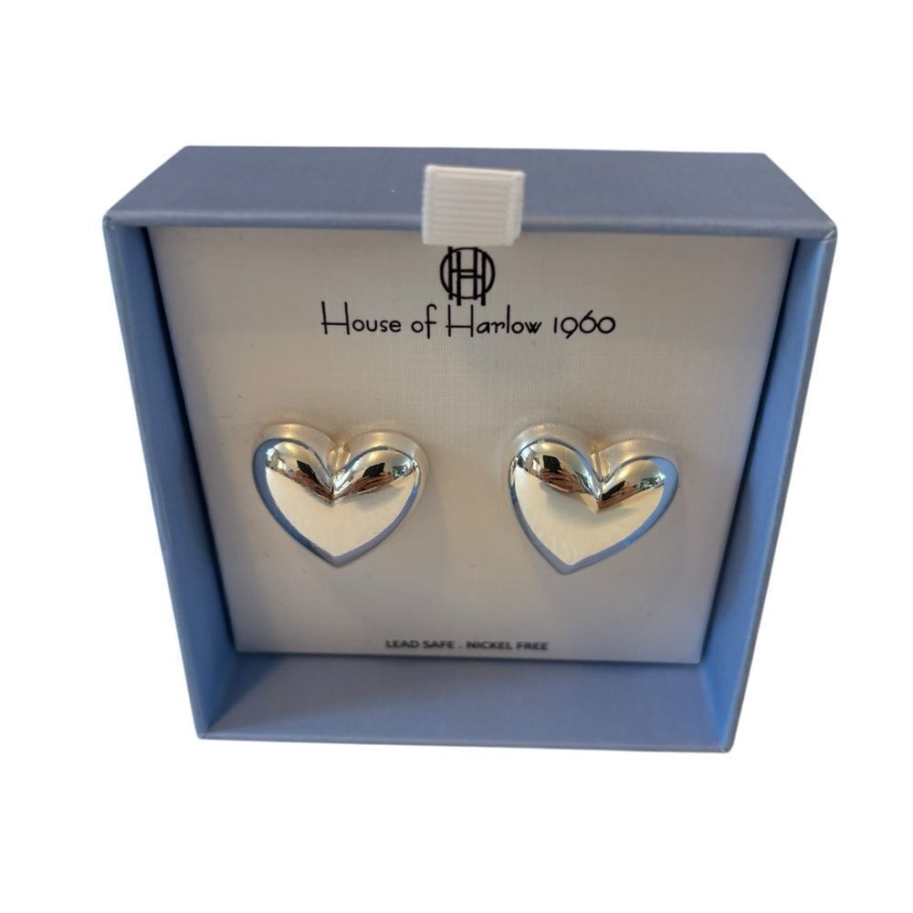 House of Harlow 1960 Silver Toned Mylar Heart Earrings